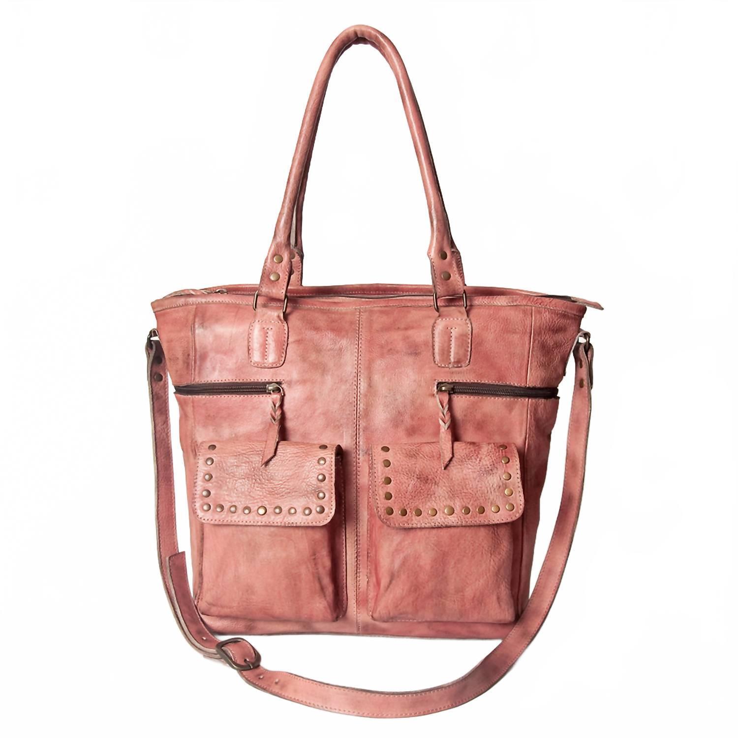 New Never Mind Women's Premium Authentic Full Grain Leather Tote Bag In Dusty Ro